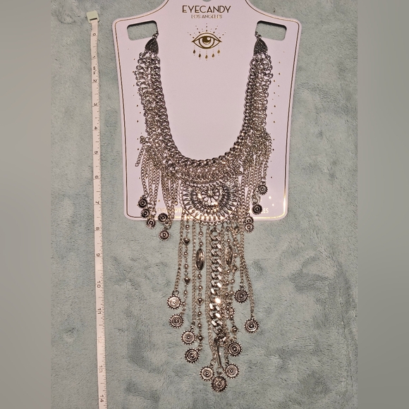 NWT Eye Candy Luna Coin Silver Necklace Bohemian Fringe Maximalism Eclectic - Picture 7 of 7
